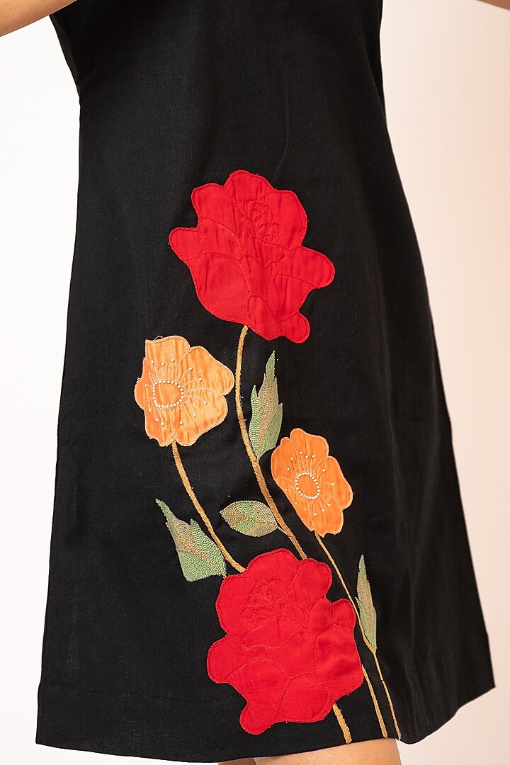 Black Handloom Cotton Hand Embroidered Mini Summer Dress by Jilmil at Pernia's Pop Up Shop