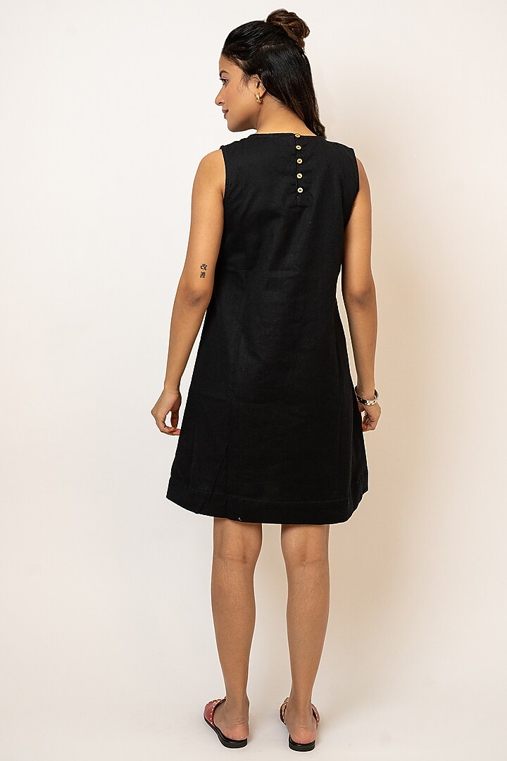 Black Handloom Cotton Hand Embroidered Mini Summer Dress by Jilmil at Pernia's Pop Up Shop