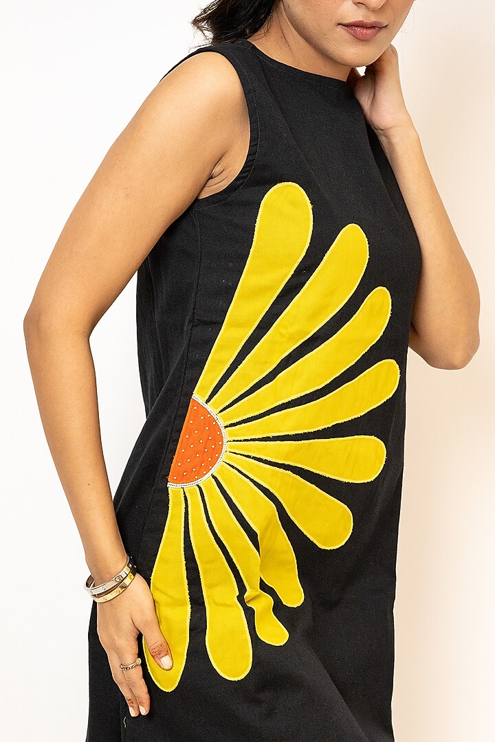 Black Handloom Cotton Hand Embroidered Mini Summer Dress by Jilmil at Pernia's Pop Up Shop
