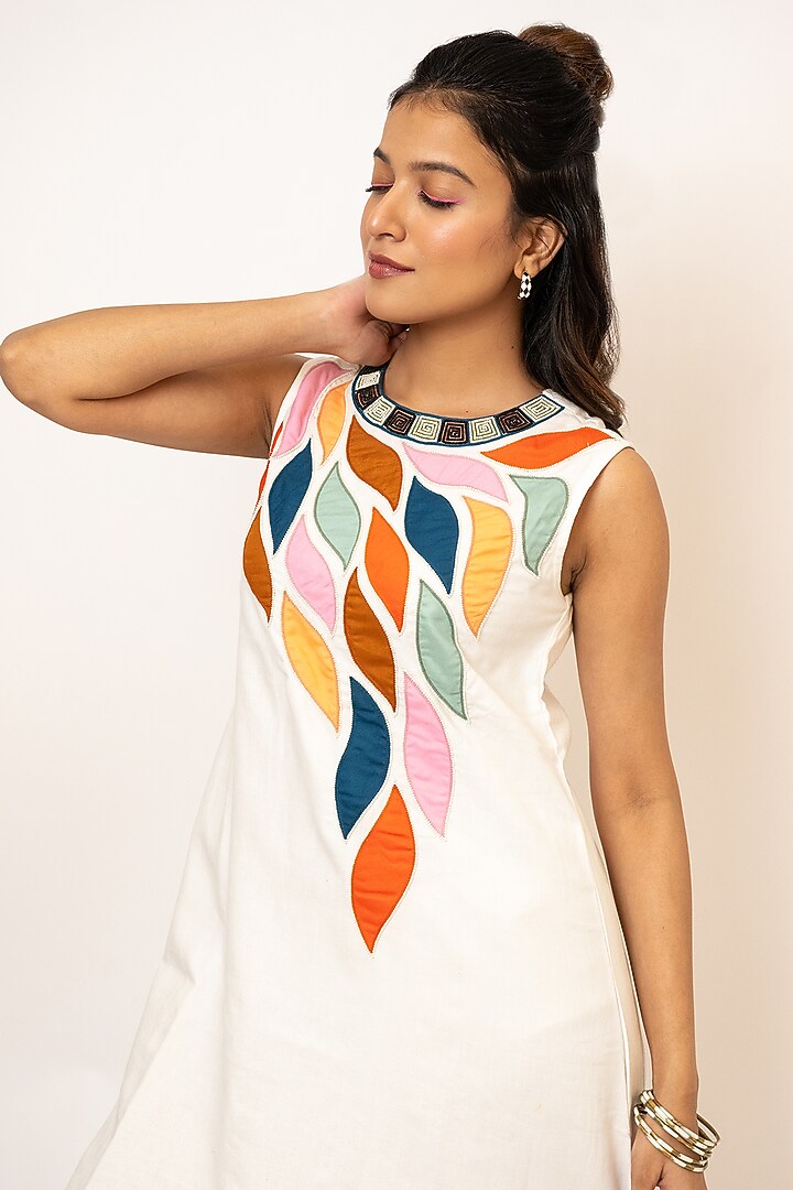White Handloom Cotton Hand Embroidered Mini Summer Dress by Jilmil at Pernia's Pop Up Shop