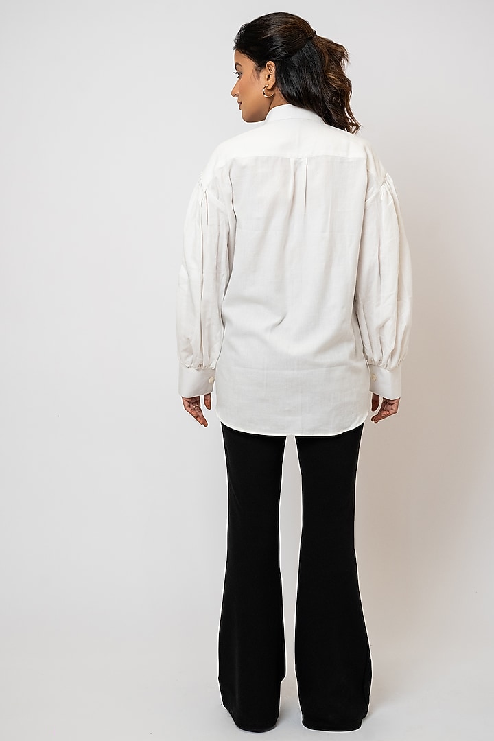 White Handloom Cotton Embroidered Shirt by Jilmil at Pernia's Pop Up Shop