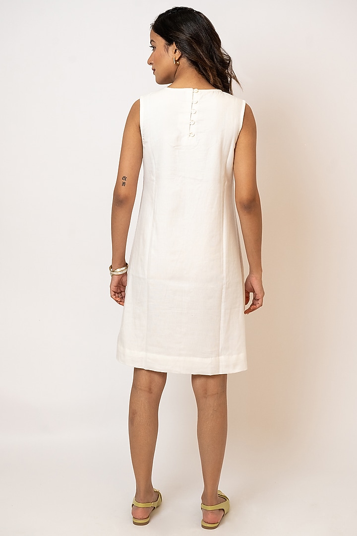 White Handloom Cotton Hand Embroidered Mini Summer Dress by Jilmil at Pernia's Pop Up Shop