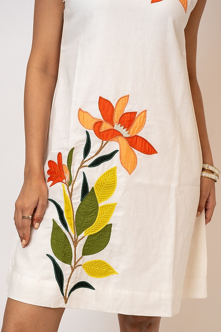 White Handloom Cotton Hand Embroidered Mini Summer Dress by Jilmil at Pernia's Pop Up Shop
