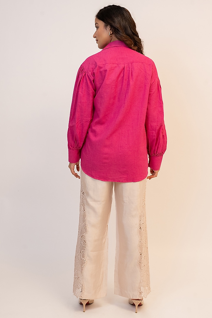 Pink Handloom Cotton Applique Shirt by Jilmil at Pernia's Pop Up Shop