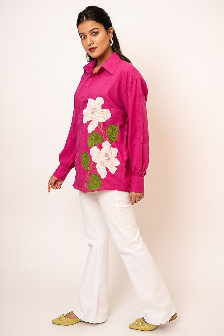 Pink Handloom Cotton Applique Shirt by Jilmil at Pernia's Pop Up Shop