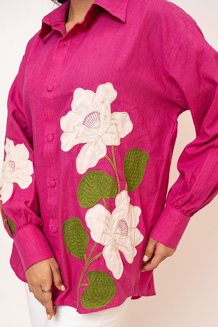 Pink Handloom Cotton Applique Shirt by Jilmil at Pernia's Pop Up Shop