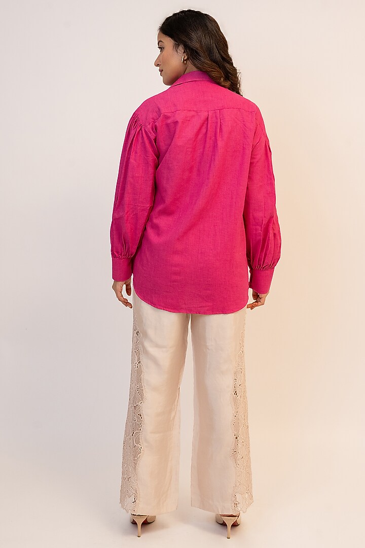 Pink Handloom Cotton Applique Shirt by Jilmil at Pernia's Pop Up Shop