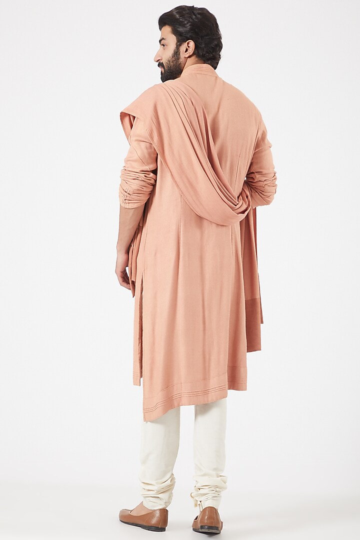 Old Rose Moss Crepe Kurta With Stole by Jatin Malik at Pernia's Pop Up Shop