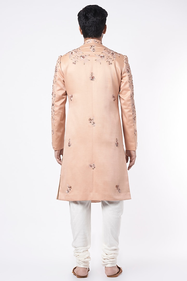 Champagne Embroidered Groom Sherwani Set by Jatin Malik at Pernia's Pop Up Shop