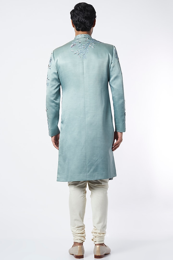 Ice Blue Hand Embroidered Groom Sherwani by Jatin Malik at Pernia's Pop Up Shop