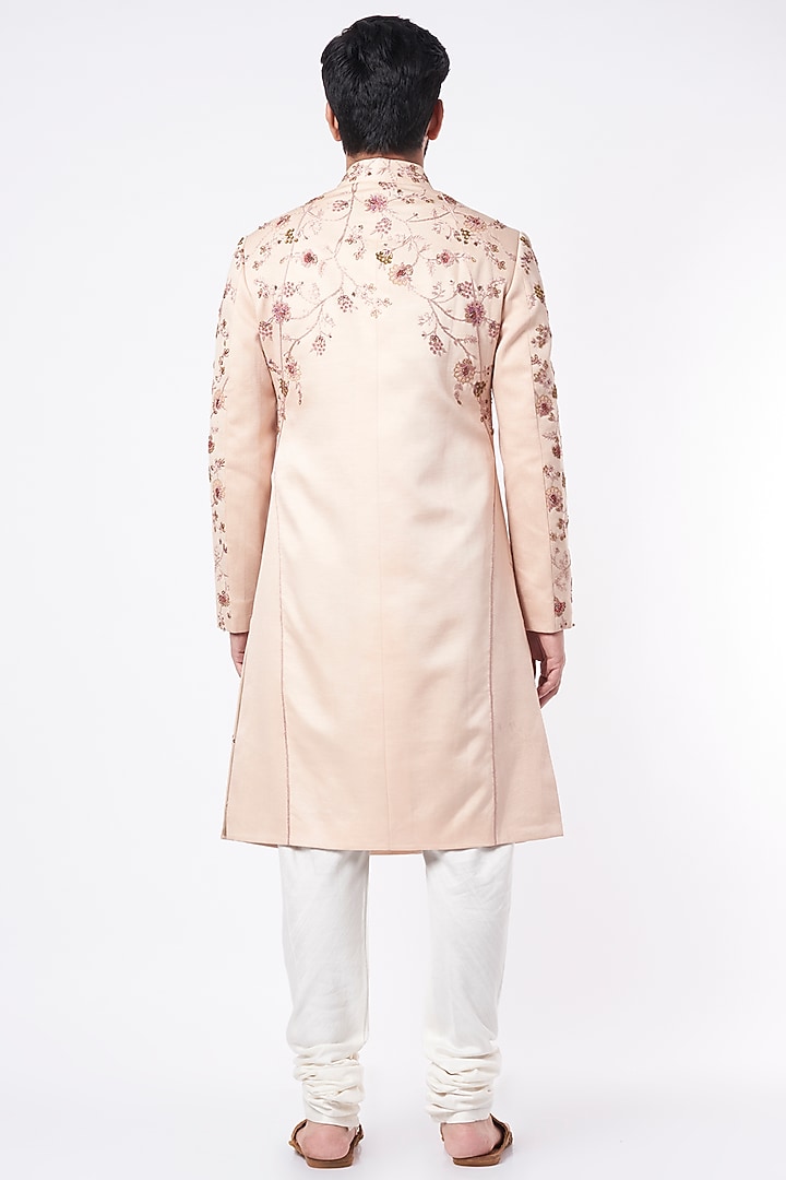 Old Rose Hand Embroidered Groom Sherwani by Jatin Malik at Pernia's Pop Up Shop