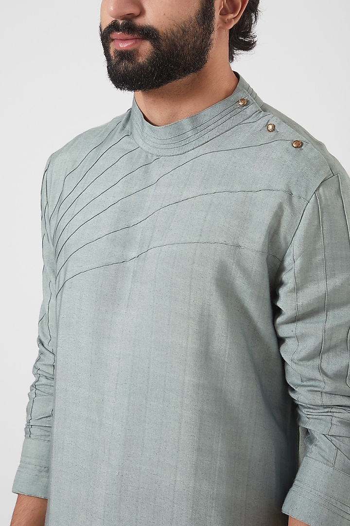 Chateau Grey Slub Silk Kurta Set by Jatin Malik at Pernia's Pop Up Shop