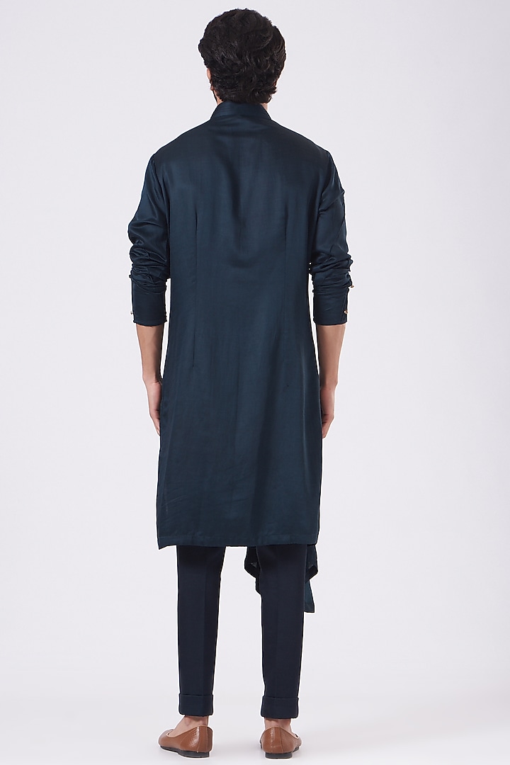 Midnight Blue Draped Kurta Set by Jatin Malik at Pernia's Pop Up Shop