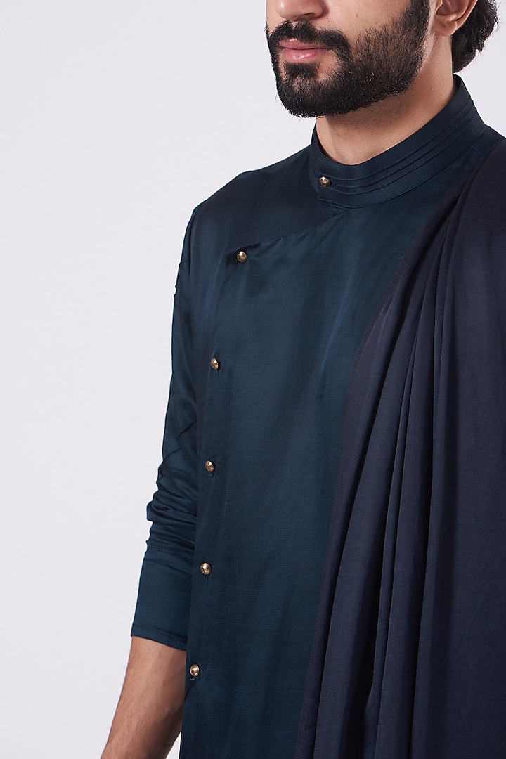 Midnight Blue Draped Kurta Set by Jatin Malik at Pernia's Pop Up Shop