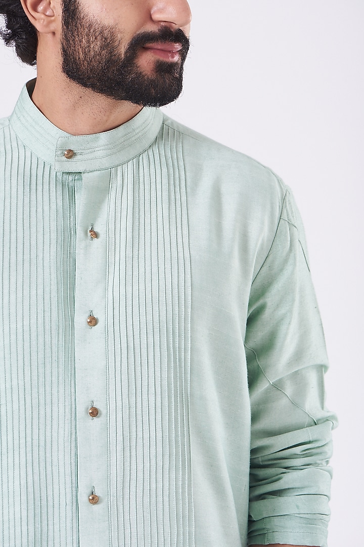 Duck Egg Blue Slub Silk Kurta Set by Jatin Malik at Pernia's Pop Up Shop