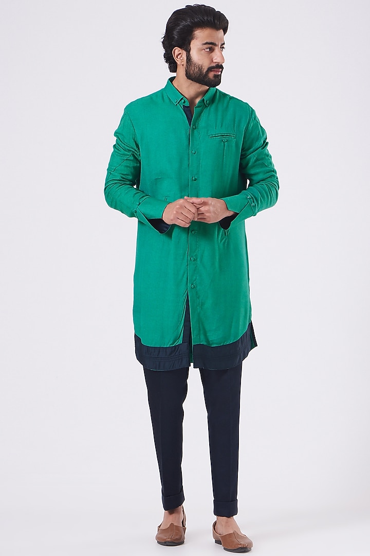 Jade Green Crepe Moss Kurta Set by Jatin Malik at Pernia's Pop Up Shop