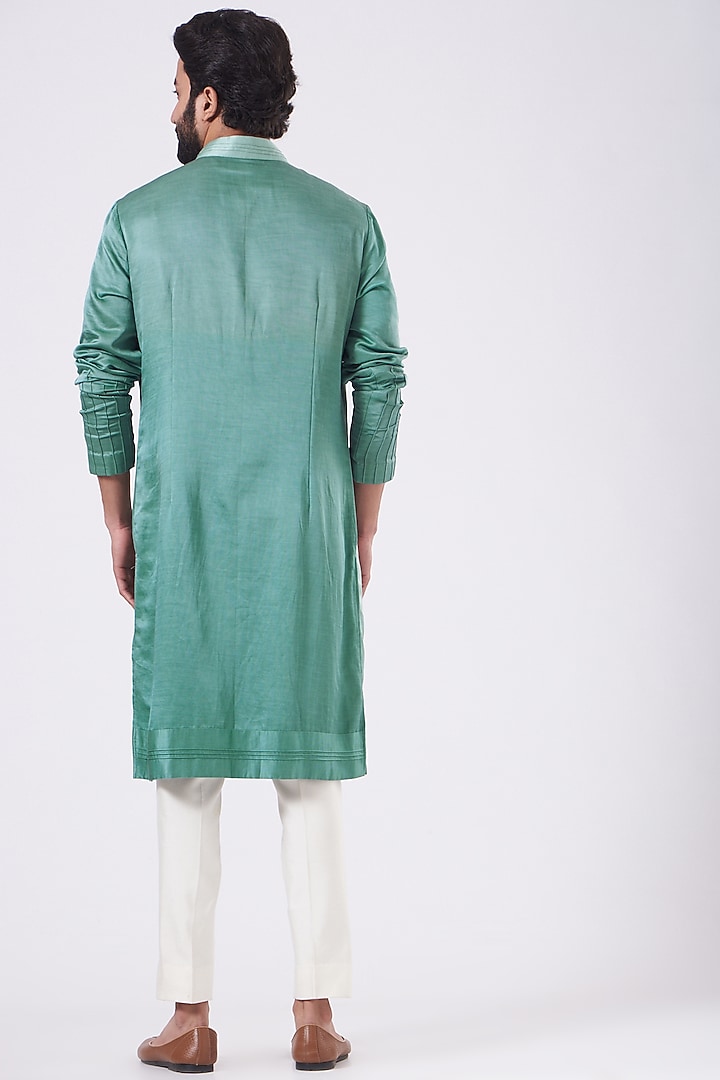Green Linen Silk Ombre Kurta Set by Jatin Malik at Pernia's Pop Up Shop