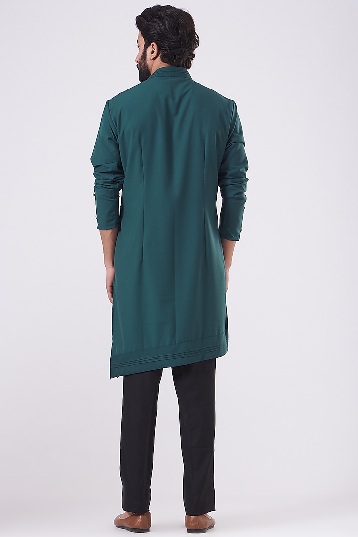 Teal Green Terry Rayon Hand Embroidered Kurta Set by Jatin Malik at Pernia's Pop Up Shop
