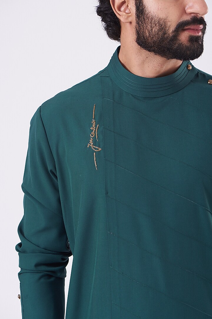 Teal Green Terry Rayon Hand Embroidered Kurta Set by Jatin Malik at Pernia's Pop Up Shop