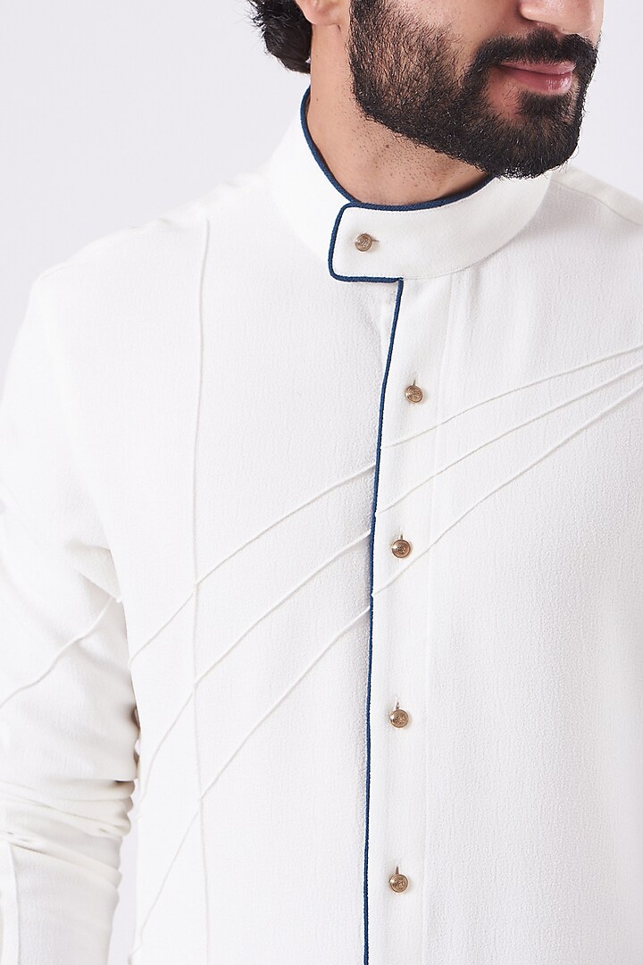 Ivory Crepe Pintucked Kurta Set by Jatin Malik at Pernia's Pop Up Shop