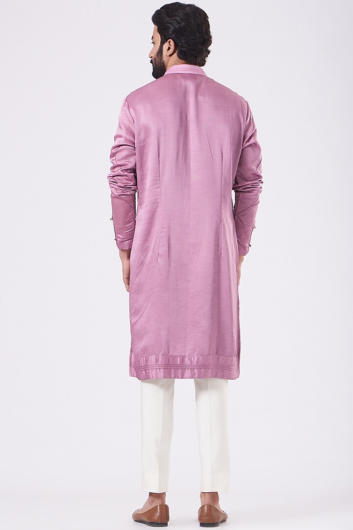 Pink Linen Silk Pintucked Kurta Set by Jatin Malik at Pernia's Pop Up Shop
