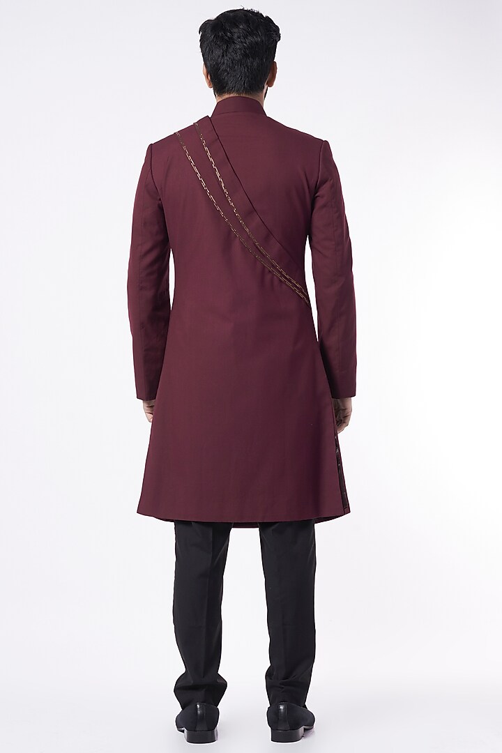Wine Embroidered Achkan Jacket Set by Jatin Malik at Pernia's Pop Up Shop