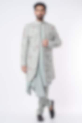 Ice Blue Hand Textured Bandhgala Jacket Set by Jatin Malik