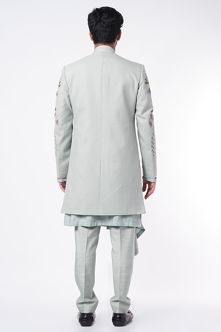 Ice Blue Hand Textured Bandhgala Jacket Set by Jatin Malik at Pernia's Pop Up Shop