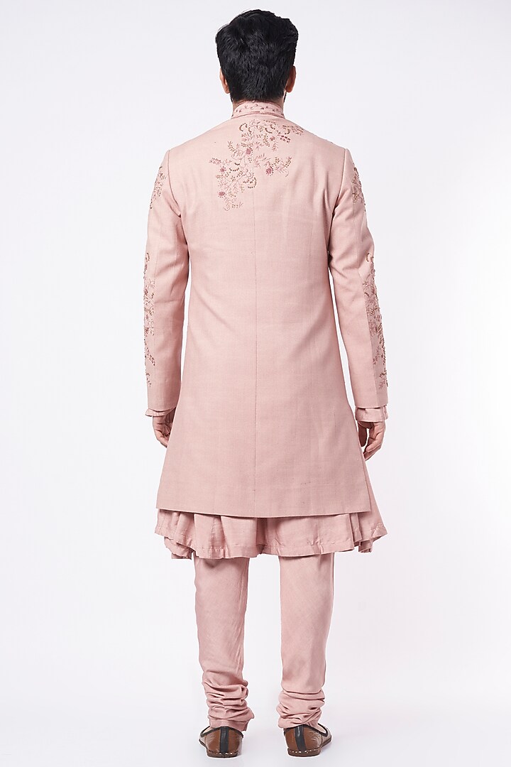 Old Rose Hand Embroidered Groom Sherwani Set by Jatin Malik at Pernia's Pop Up Shop