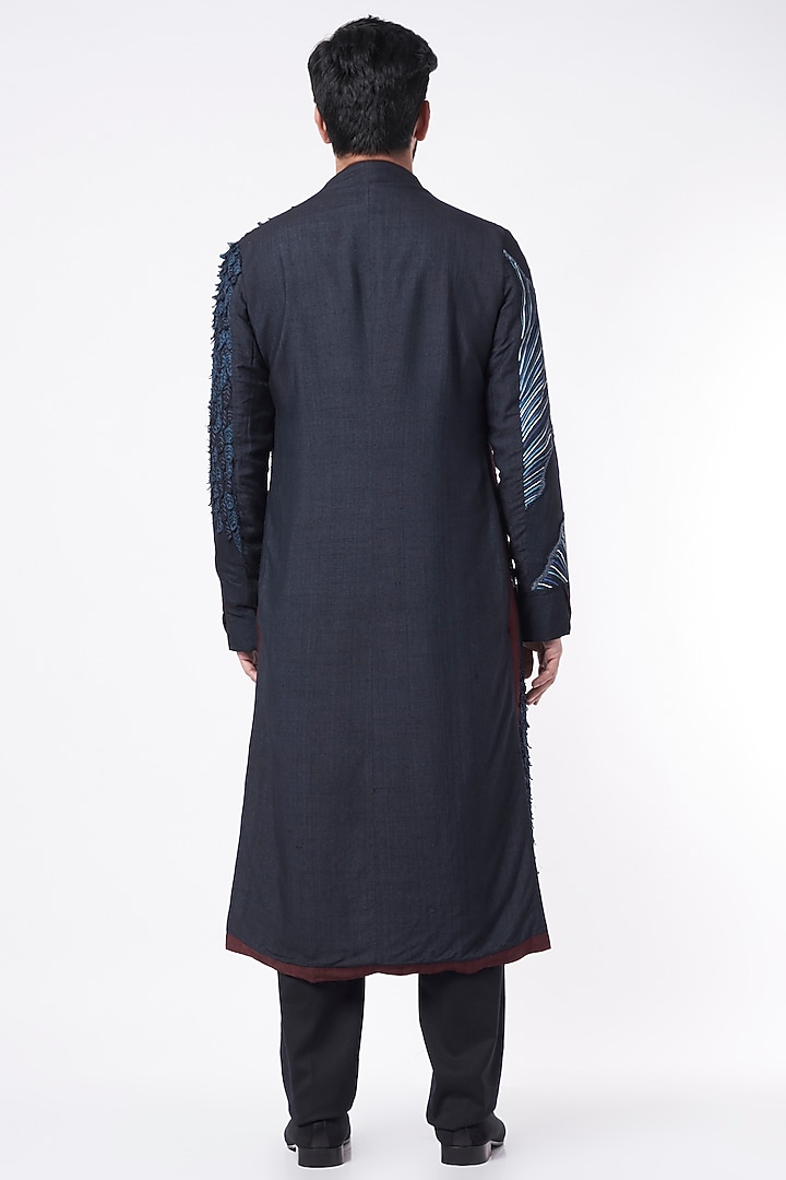 Teal Blue Hand Painted Jacket With Kurta by Jatin Malik at Pernia's Pop Up Shop