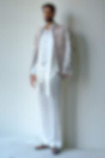 Blush Pink Linen Silk Cutdana Hand Embroidered Short Jacket Set by Jatin Malik at Pernia's Pop Up Shop