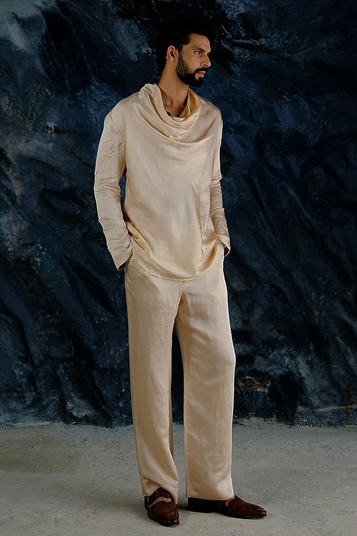 Butter Cream Linen Co-Ord Set by Jatin Malik at Pernia's Pop Up Shop