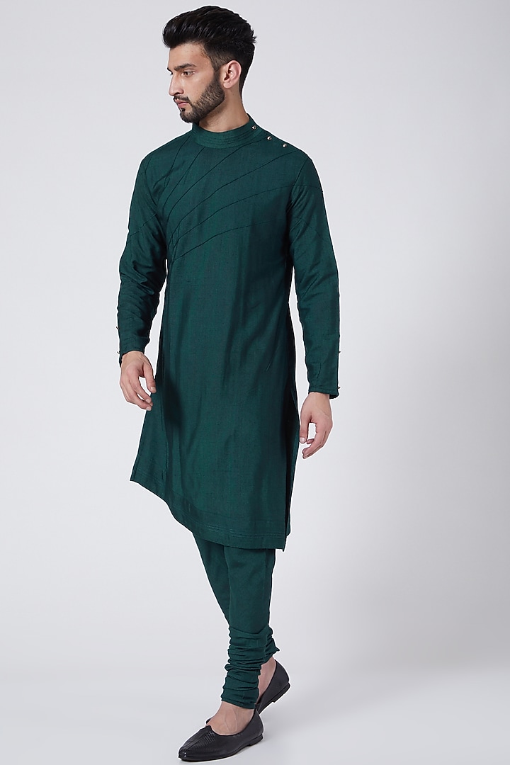 Teal Green Embroidered Kurta Set by Jatin Malik at Pernia's Pop Up Shop