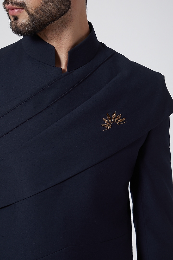 Midnight Blue Embroidered Wedding Bandhgala Jacket Set by Jatin Malik at Pernia's Pop Up Shop