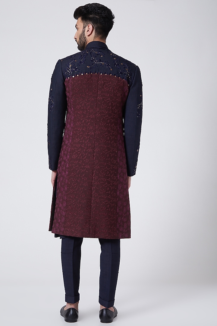 Maroon Embroidered Contemporary Groom Indowestern Jacket Set by Jatin Malik at Pernia's Pop Up Shop