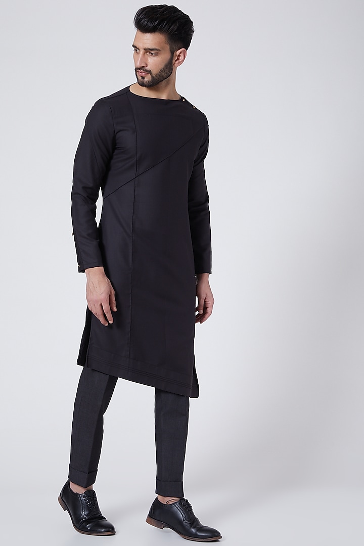 Black Kurta Set With Embroidered Shrug by Jatin Malik at Pernia's Pop Up Shop