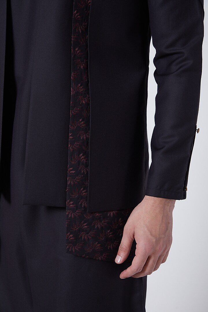 Black Kurta Set With Embroidered Shrug by Jatin Malik at Pernia's Pop Up Shop