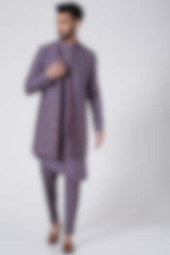 English Purple Cotton Silk Asymmetric Kurta Set by Jatin Malik at Pernia's Pop Up Shop