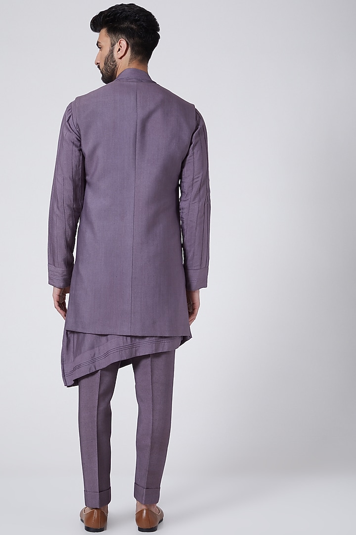 English Purple Cotton Silk Asymmetric Kurta Set by Jatin Malik at Pernia's Pop Up Shop