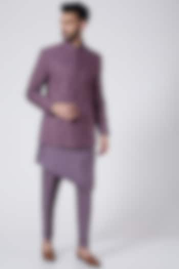 English Purple Embroidered Bandhgala Jacket Set by Jatin Malik