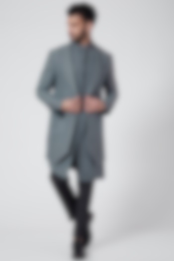 Grey Textured Cotton Kurta Set With Shrug by Jatin Malik at Pernia's Pop Up Shop