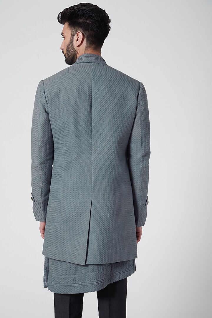 Grey Textured Cotton Kurta Set With Shrug by Jatin Malik at Pernia's Pop Up Shop