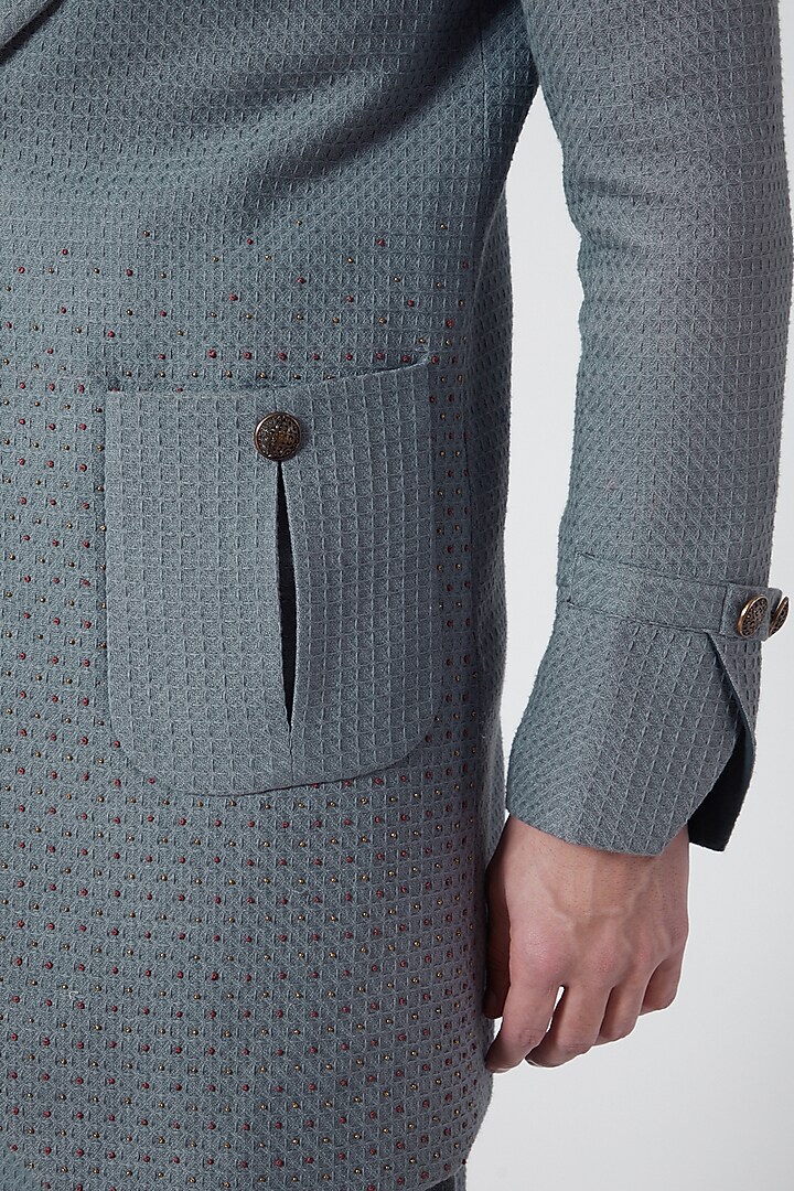 Grey Textured Cotton Kurta Set With Shrug by Jatin Malik at Pernia's Pop Up Shop
