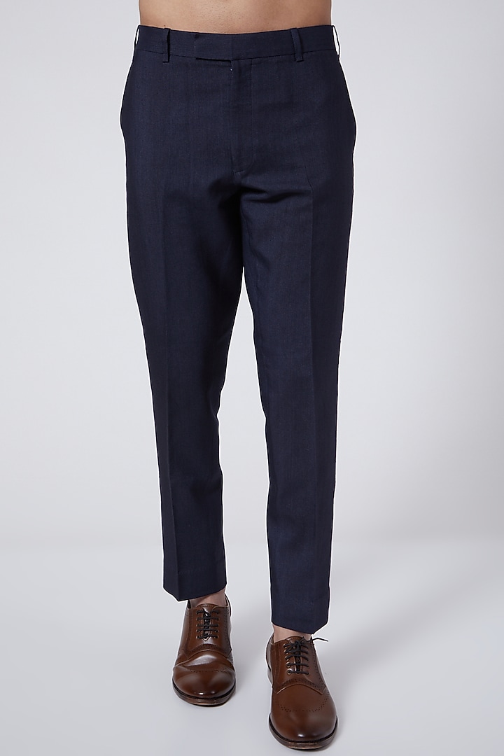 Midnight Blue Hand Painted Indo-Western Jacket Set by Jatin Malik at Pernia's Pop Up Shop