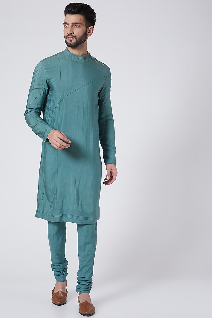 Ivory Slub Silk Hand Textured Nehru Jacket Set by Jatin Malik at Pernia's Pop Up Shop