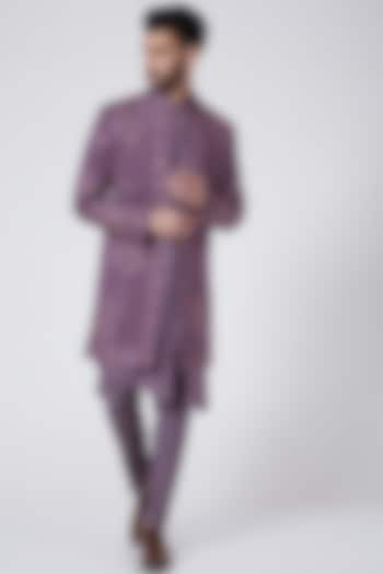English Purple Embroidered Contemporary Jacket Set by Jatin Malik