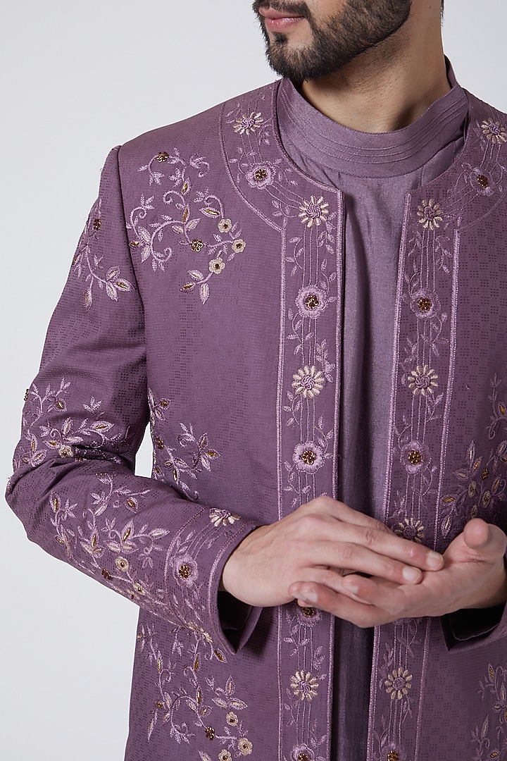 English Purple Embroidered Contemporary Jacket Set by Jatin Malik at Pernia's Pop Up Shop