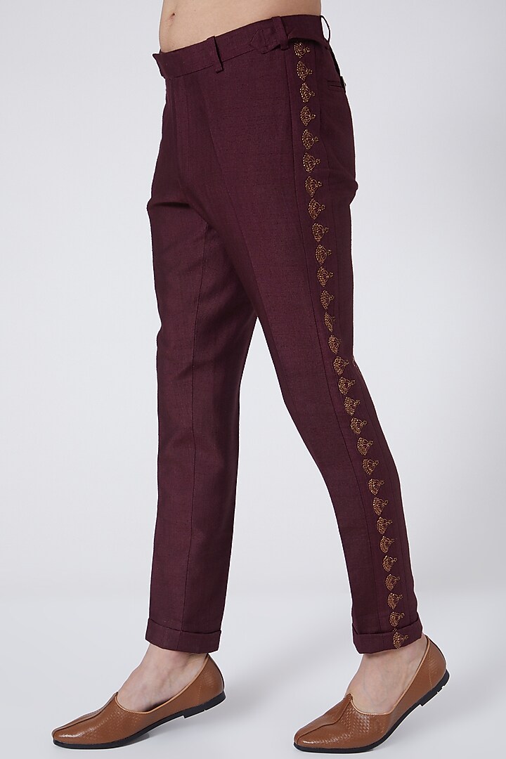 Wine Asymmetrical Kurta Set by Jatin Malik at Pernia's Pop Up Shop