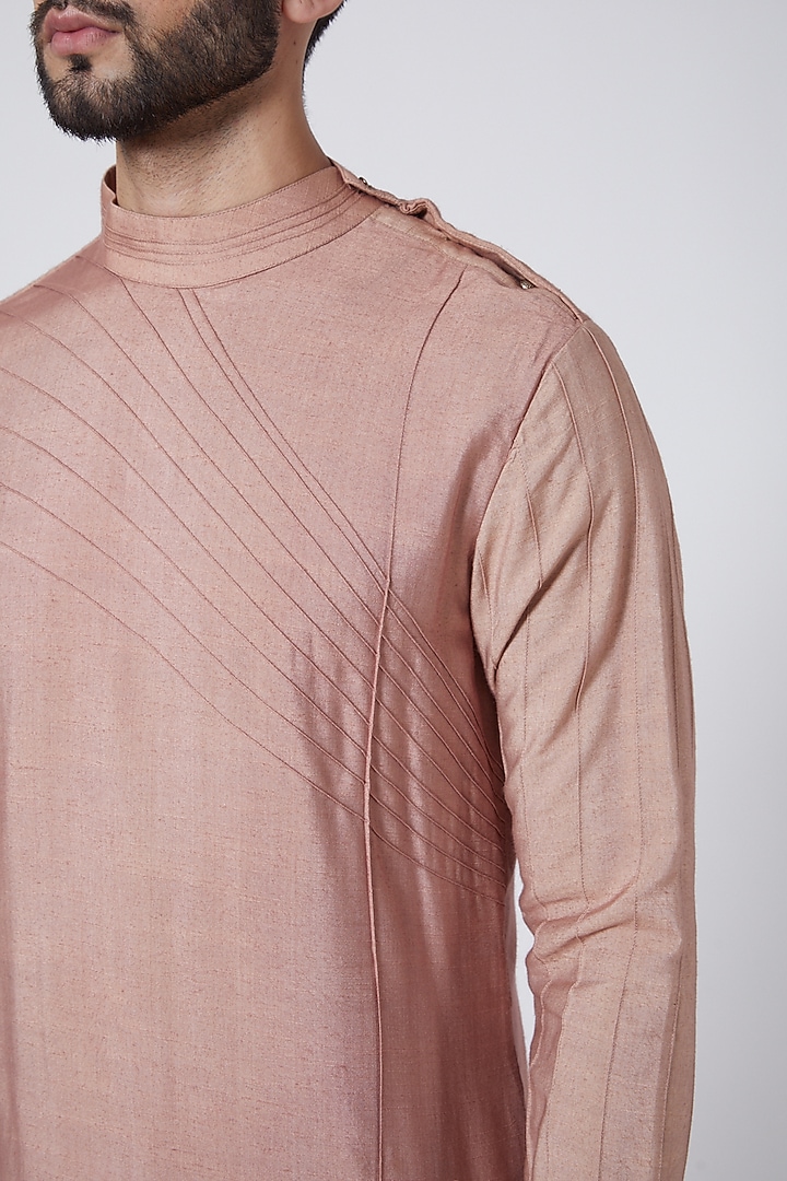 Champagne Asymmetrical Kurta Set by Jatin Malik at Pernia's Pop Up Shop