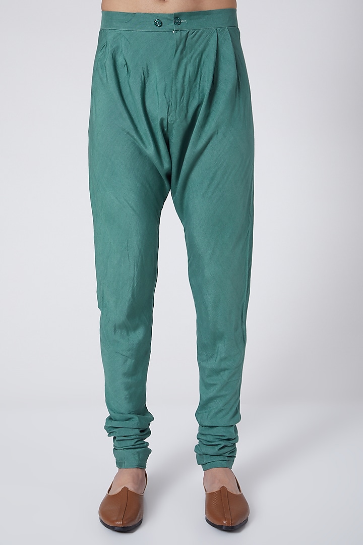 Sage Green Cotton & Silk Asymmetrical Kurta Set by Jatin Malik at Pernia's Pop Up Shop